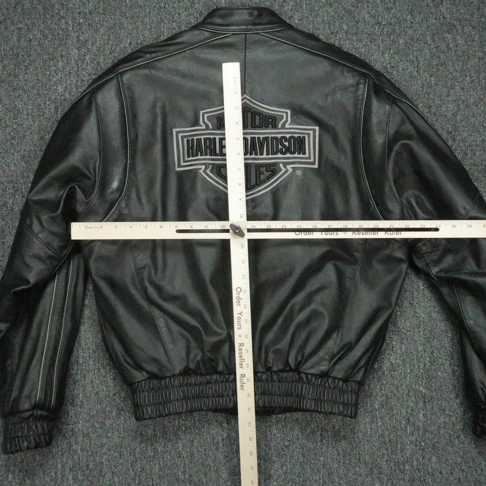 Harley Davidson Jacket Mens Medium Black Leather Bar Shield Quilt Lined Biker - Picture 10 of 15